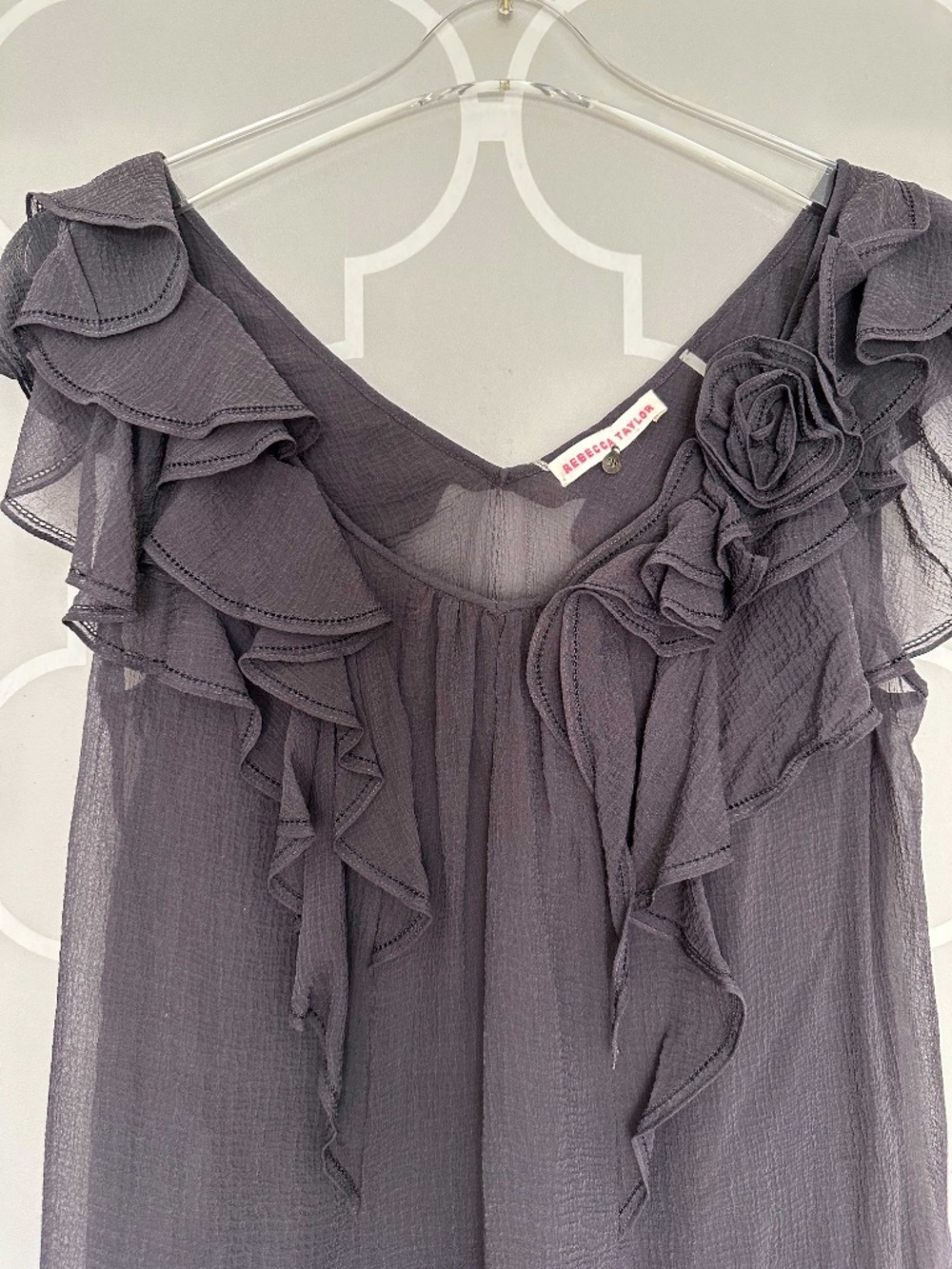 NWT Rebecca Taylor Coal Gray Ruffle Blouse & Camisole Top Size 10 - Picture 3 of 13